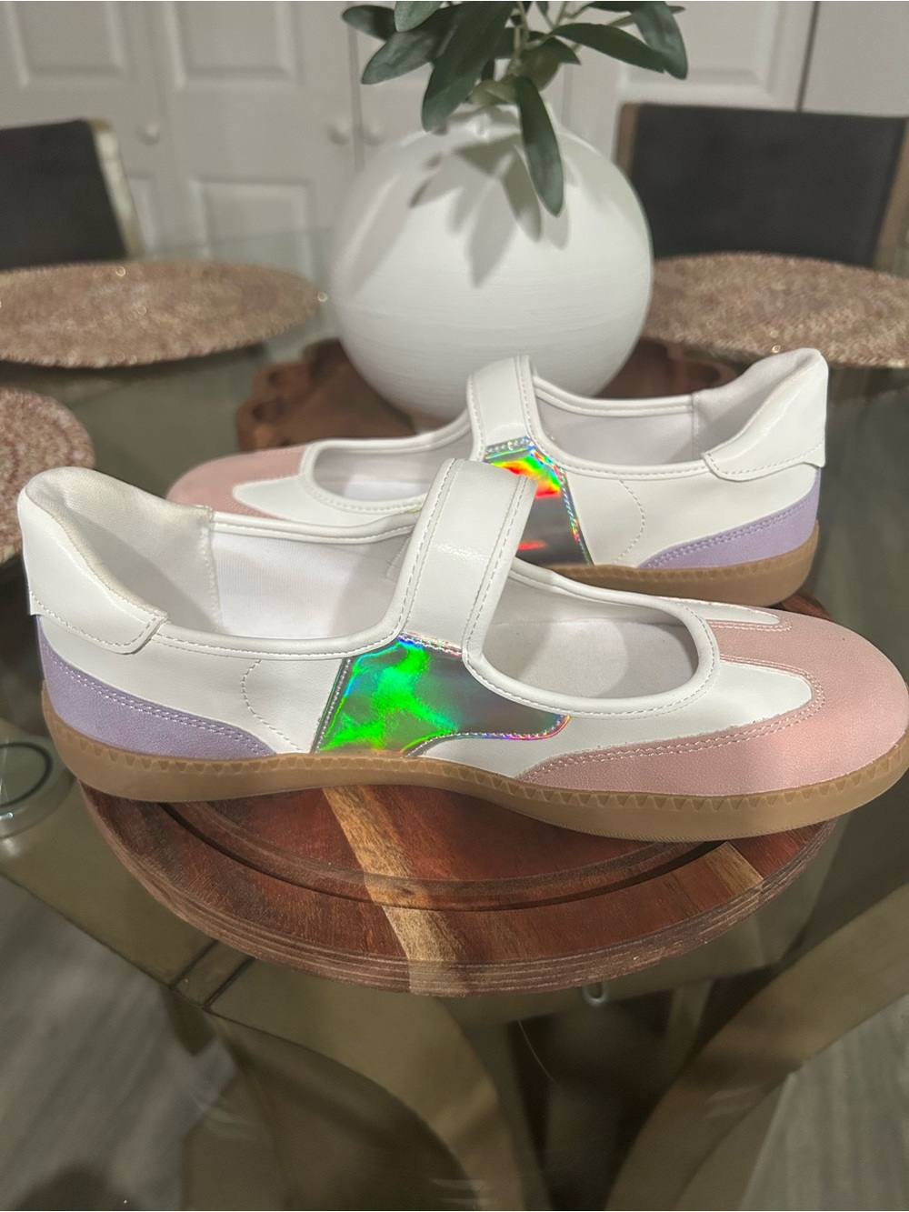White Mary Jane Sneakers with Pink & Lavender Accents